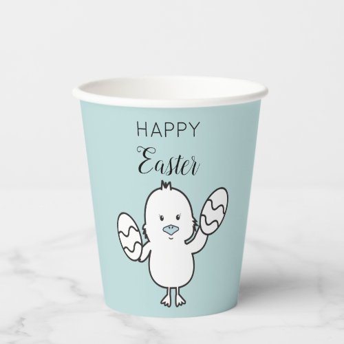Pastel Blue Cute Easter Chick  Eggs Illustration  Paper Cups