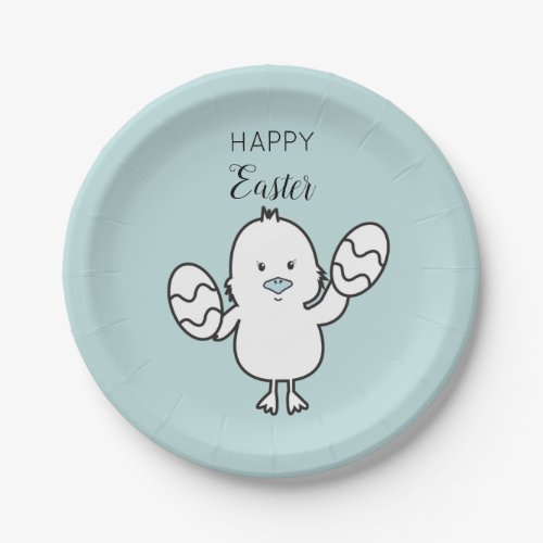 Pastel Blue Cute Easter Chick  Eggs Illustration Paper Plates