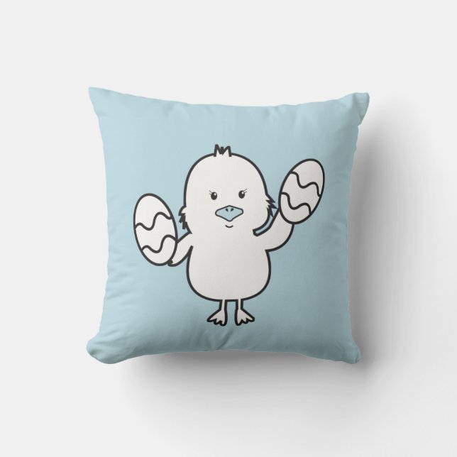 Pastel Blue Cute Easter Chick & Eggs Illustration  Throw Pillow (Front)