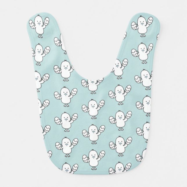 Pastel Blue Cute Easter Chick & Eggs Pattern Baby Bib (Front)