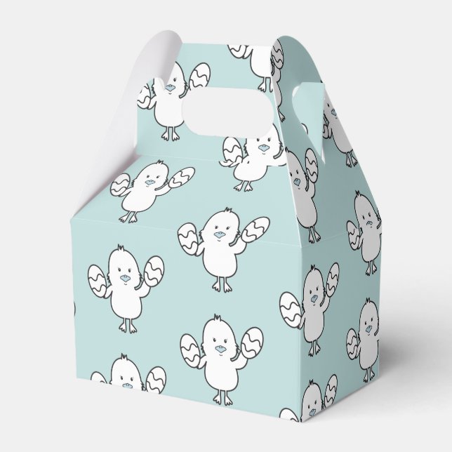 Pastel Blue Cute Easter Chick & Eggs Pattern Favor Boxes (Front Side)