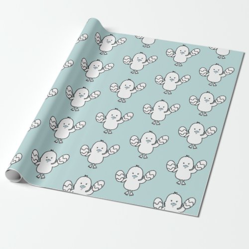 Pastel Blue Cute Easter Chick  Eggs Pattern Wrapping Paper