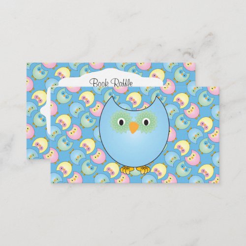 Pastel Blue Cute Owl Baby Book Raffle Enclosure Card