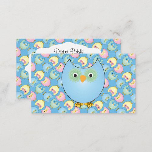 Pastel Blue Cute Owl Baby Diaper Raffle Enclosure Card