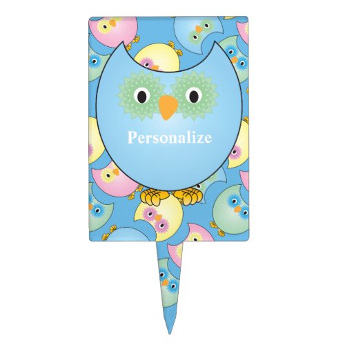 Pastel Blue Cute Owl Baby Shower Theme Cake Topper