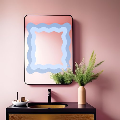 Pastel Blue Cute Wavy Rectangle Mirror Window Cling