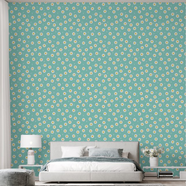 PASTEL BLUE DAISIES SEAMLESS  WALLPAPER  (Bedroom)
