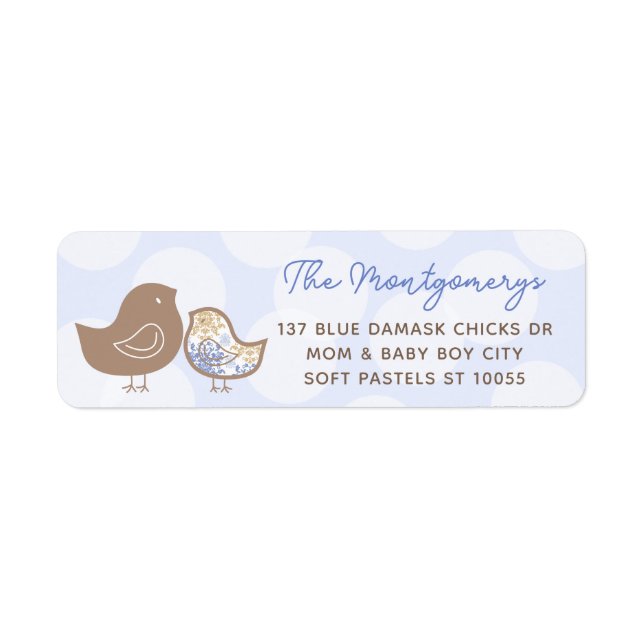 Pastel Blue Damask Chicks Boy Baby Shower Address Label (Front)