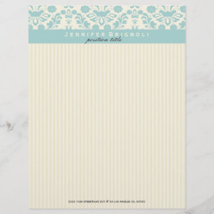 Pastel Blue Damasks And Beige Stripes Letterhead
