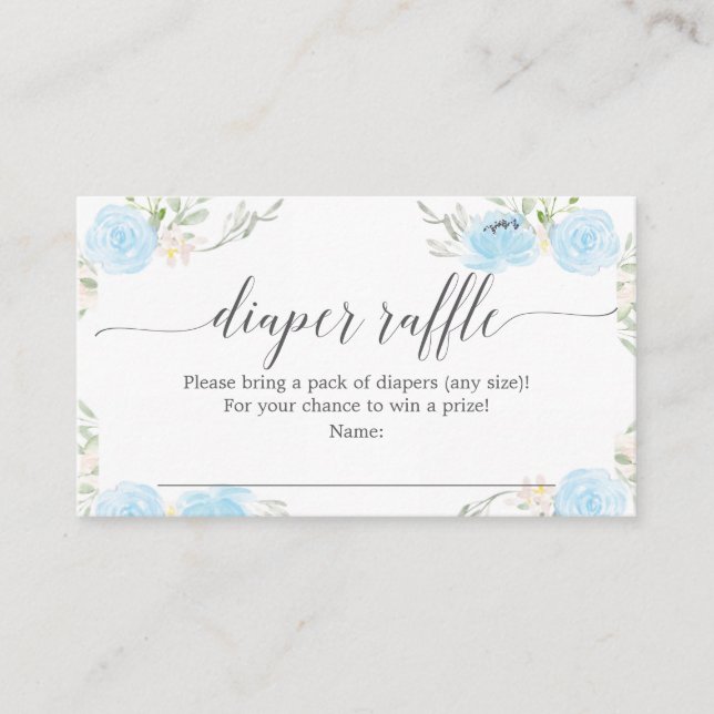 Pastel Blue Diaper Raffle Baby Shower Card (Front)