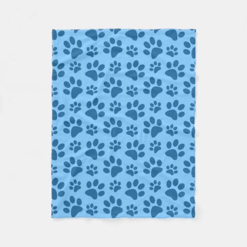 Pastel blue dog paw print pattern fleece blanket