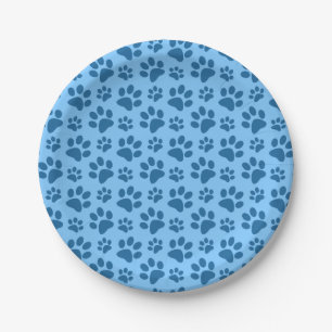 Pastel blue dog paw print pattern paper plates