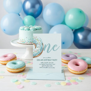 Pastel Blue Donut 1st Birthday Sweet  Invitation