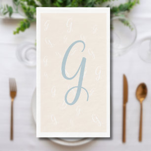 Pastel Blue Elegant Duplicate Monogram Linen Paper Guest Towels