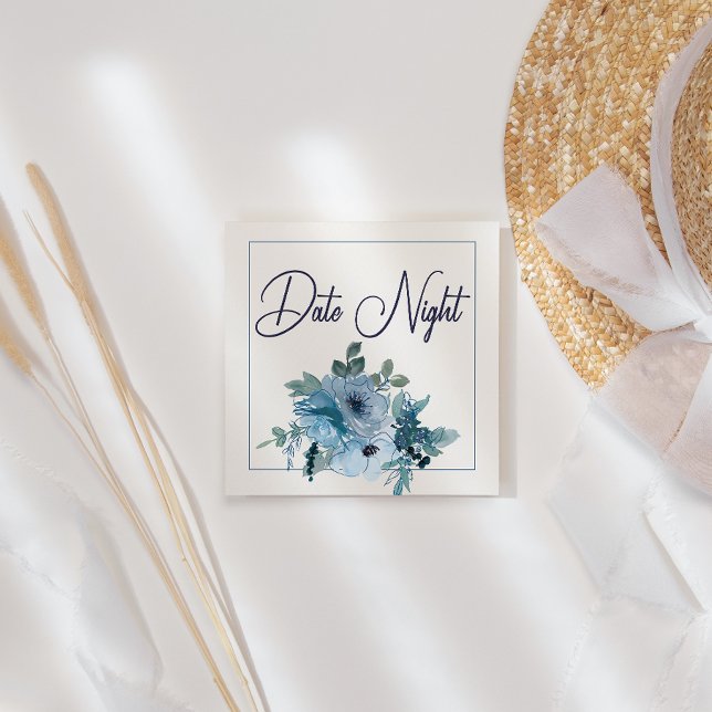 Pastel Blue Elegant Roses Wedding Date Night Card (Creator Uploaded)