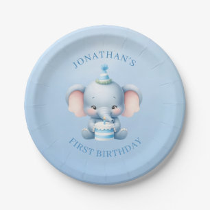 Pastel Blue Elephant Birthday Paper Plates