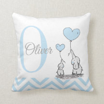 Pastel Blue Elephant Personalized Baby Boy Pillow