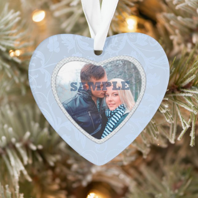 Pastel Blue Faux Diamond Photo Template Ornament (Tree)