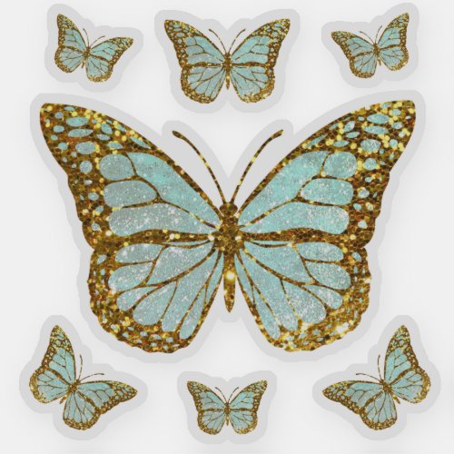 pastel blue faux glitter butterflies sticker