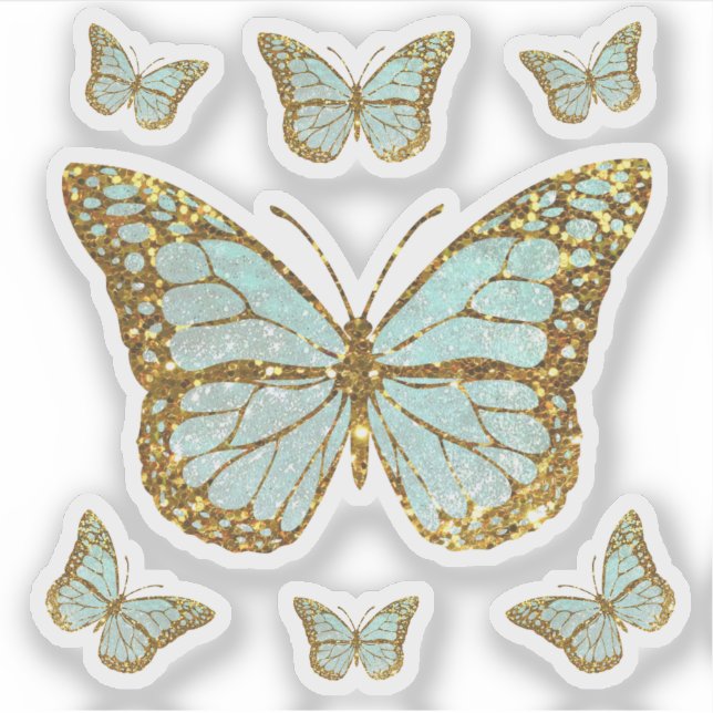 pastel blue faux glitter butterflies sticker (Front)