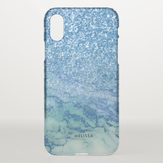 Pastel-Blue Faux Glitter & Faux Marble Ombre Uncommon iPhone Case (Back)