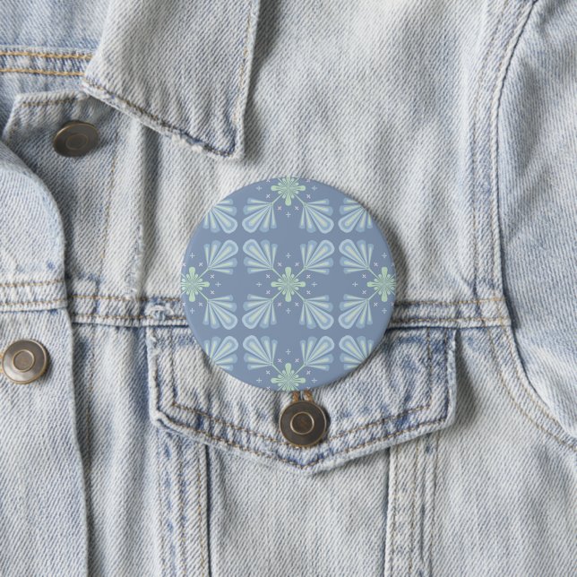 Pastel blue floral abstract repeat  button (In Situ)