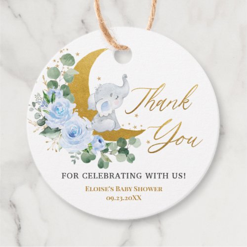 Pastel Blue Floral Greenery Elephant Thank You  Fa Favor Tags