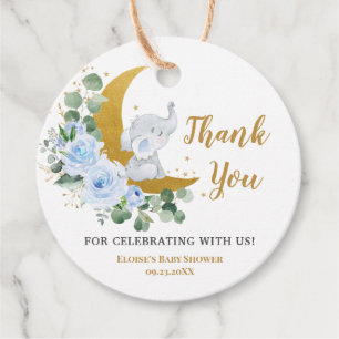 Pastel Blue Floral Greenery Elephant Thank You  Favor Tags