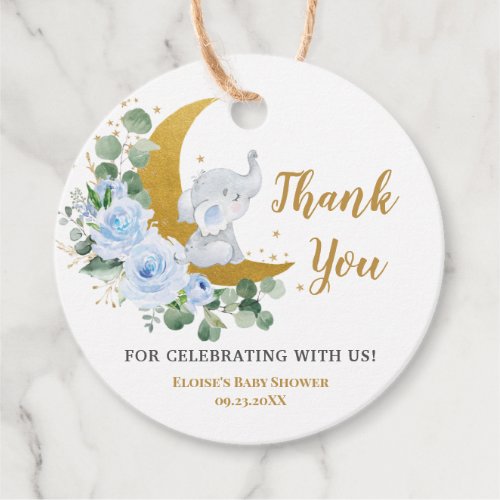 Pastel Blue Floral Greenery Elephant Thank You  Favor Tags