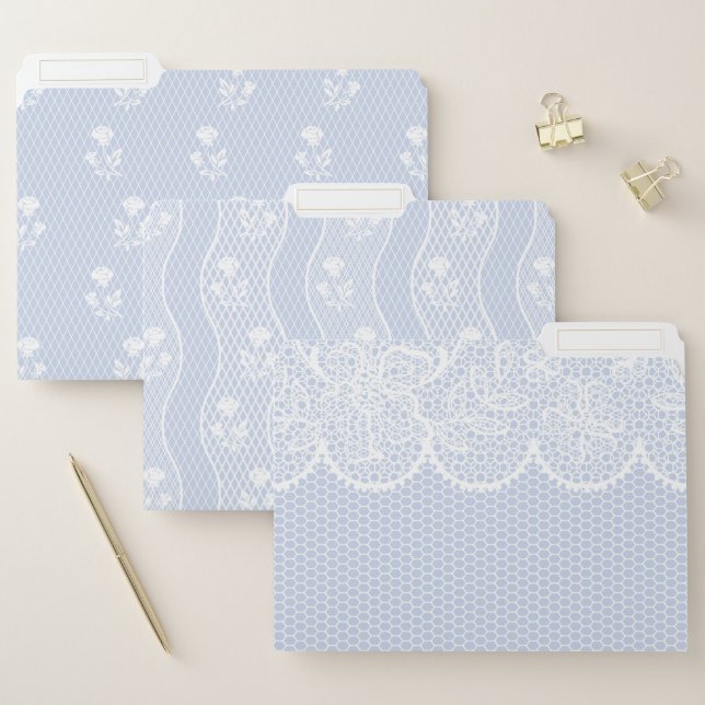 PASTEL BLUE FLORAL LACE LOOK PATTERNS  FILE FOLDER (Set)