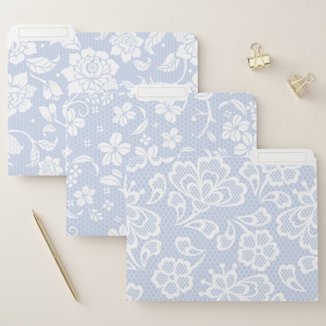 PASTEL BLUE FLORAL LACE LOOK PATTERNS  FILE FOLDER (Set)