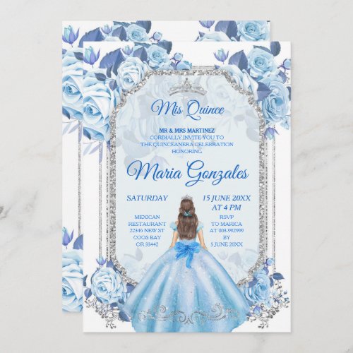 Pastel Blue Floral Mexican Charra Mis Quince Invitation