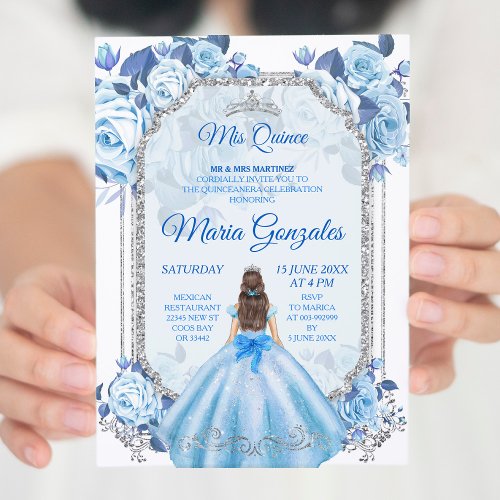 Pastel Blue Floral Mexican Charra Mis Quince Invitation