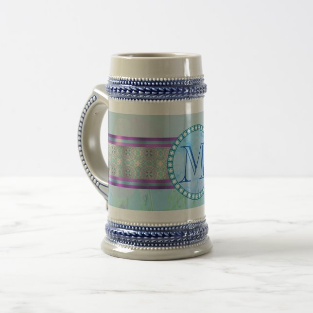 Pastel Blue Floral Monogram Beer Stein (Front Left)