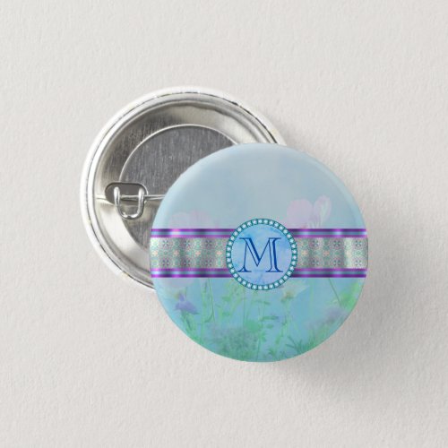 Pastel Blue Floral Monogram Button