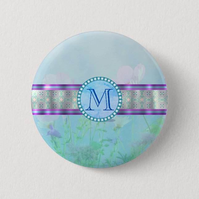 Pastel Blue Floral Monogram Button (Front)