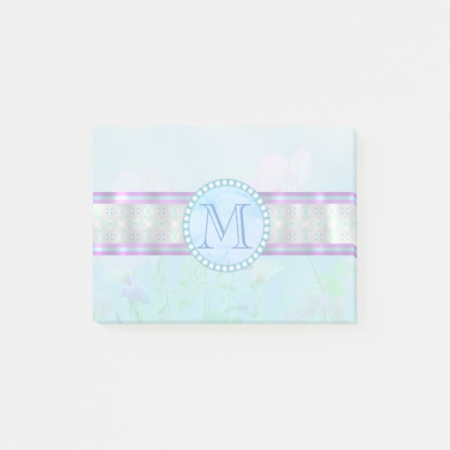 Pastel Blue Floral Monogram Post-it Notes (Front)
