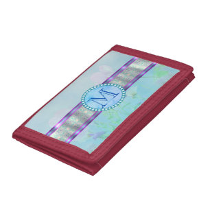 Pastel Blue Floral Monogram Trifold Wallet