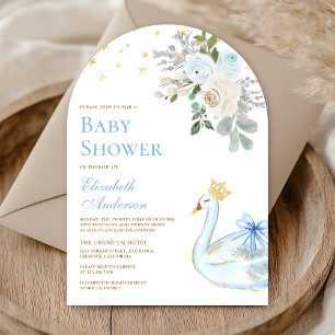 Pastel Blue Floral Swan Princess Arch Baby Shower Invitation