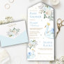 Pastel Blue Floral Swan Princess Baby Shower All In One Invitation