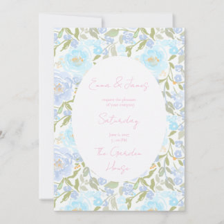 Pastel blue Floral watercolor Invitation