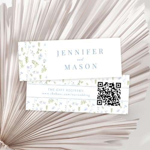 Pastel blue floral wedding QR registry insert card