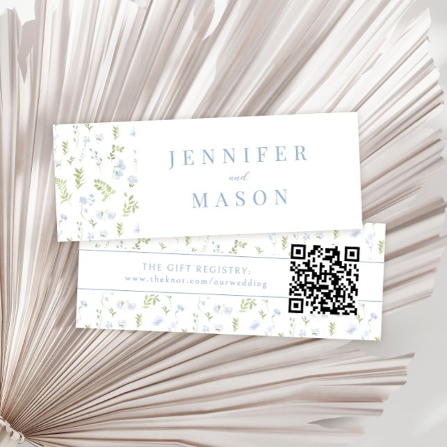 Pastel blue floral wedding QR registry insert card (Creator Uploaded)