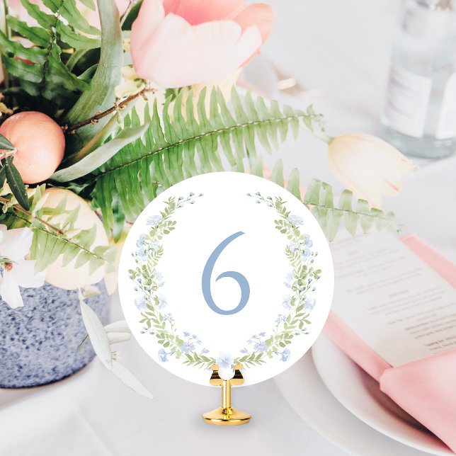 Pastel Blue Floral Wreath Whimsical Table Number (Creator Uploaded)
