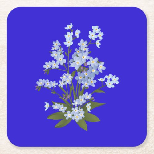 Pastel Blue Flower Arrangement Square Paper Coaster