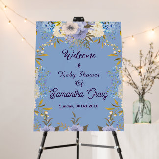 Pastel Blue Flower Floral Baby Shower Welcome Sign