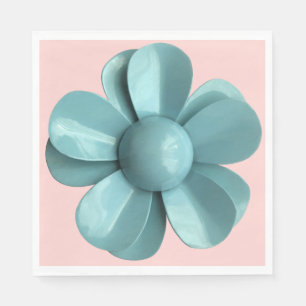 Pastel Blue Flower Floral Summer Wedding MCM Pink Napkins