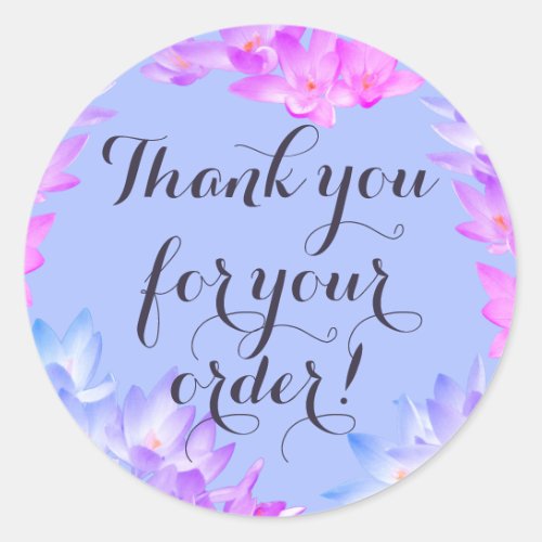 Pastel Blue Flower Frame Romantic Cute Thank You Classic Round Sticker