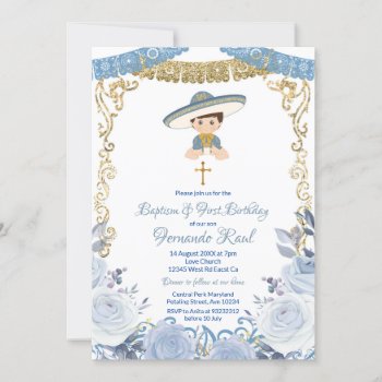 Pastel Blue Flowers Fiesta Baptism And Birthday   Invitation by HappyPartyStudio at Zazzle