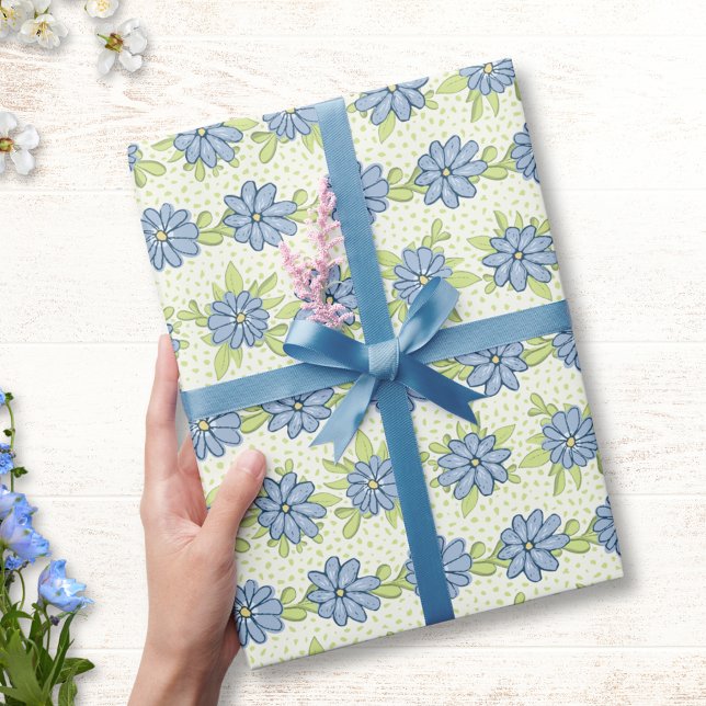 Pastel Blue Flowers Floral Spring Wrapping Paper (Creator Uploaded)
